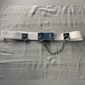 BCBG leather and silver belt with chain detail, size S